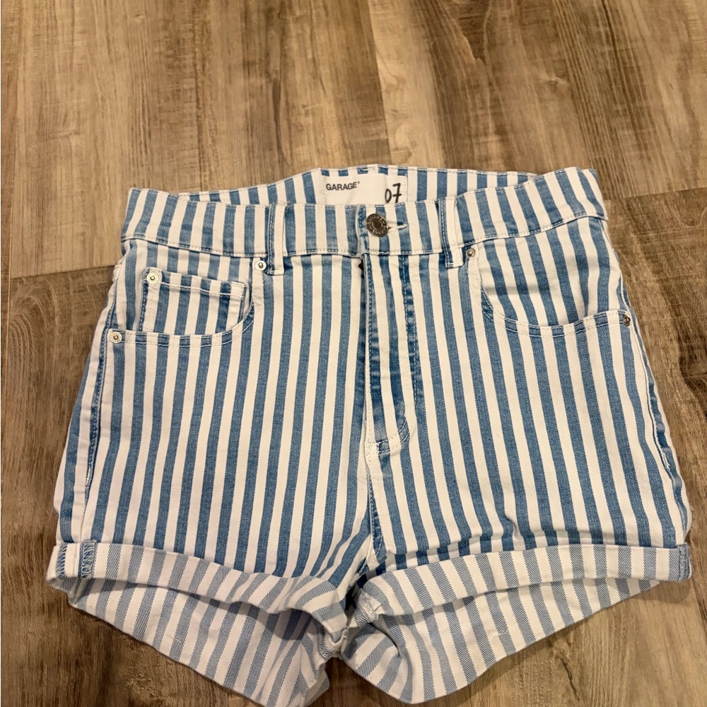 Garage Striped Denim Jean Shorts
